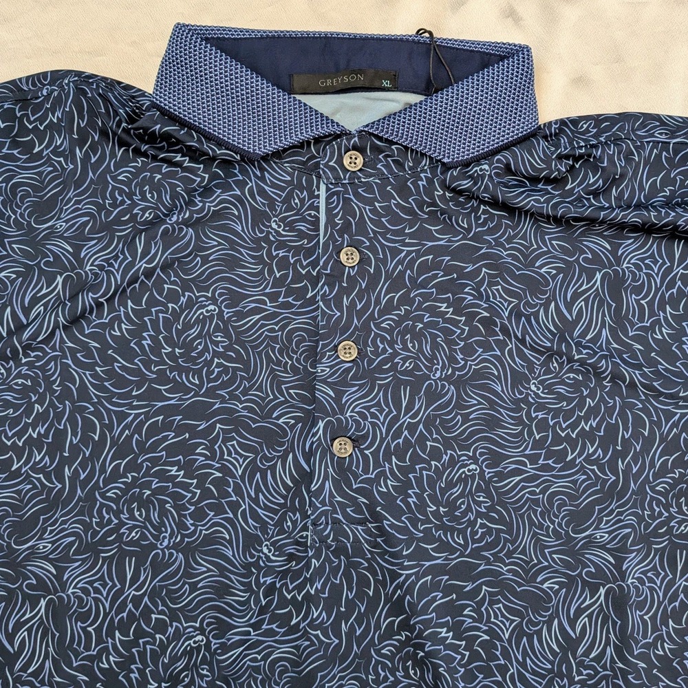 New Greyson Men's Den Of Thieves Activewear Polo Maltese Blue XL